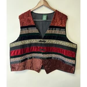 Vintage Patchwork Vest 3X Boho Hippie Velvet Silk Embroidered 90s Festival Artsy